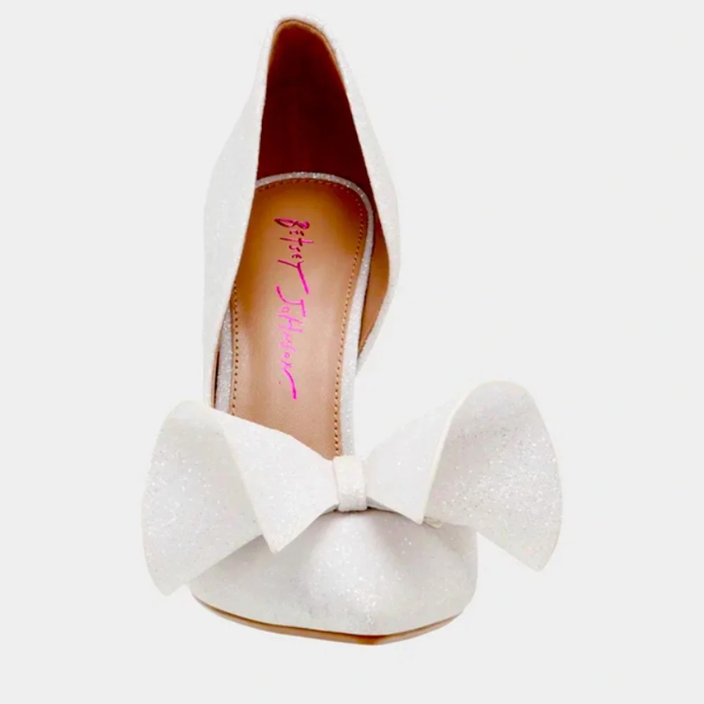 Betsey Johnson Nobble Ivory Glitter Heels With Bow - Picture 2 of 6